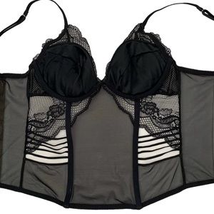 La Senza Black Lace & Mesh Corset Bustier Top, Size Medium